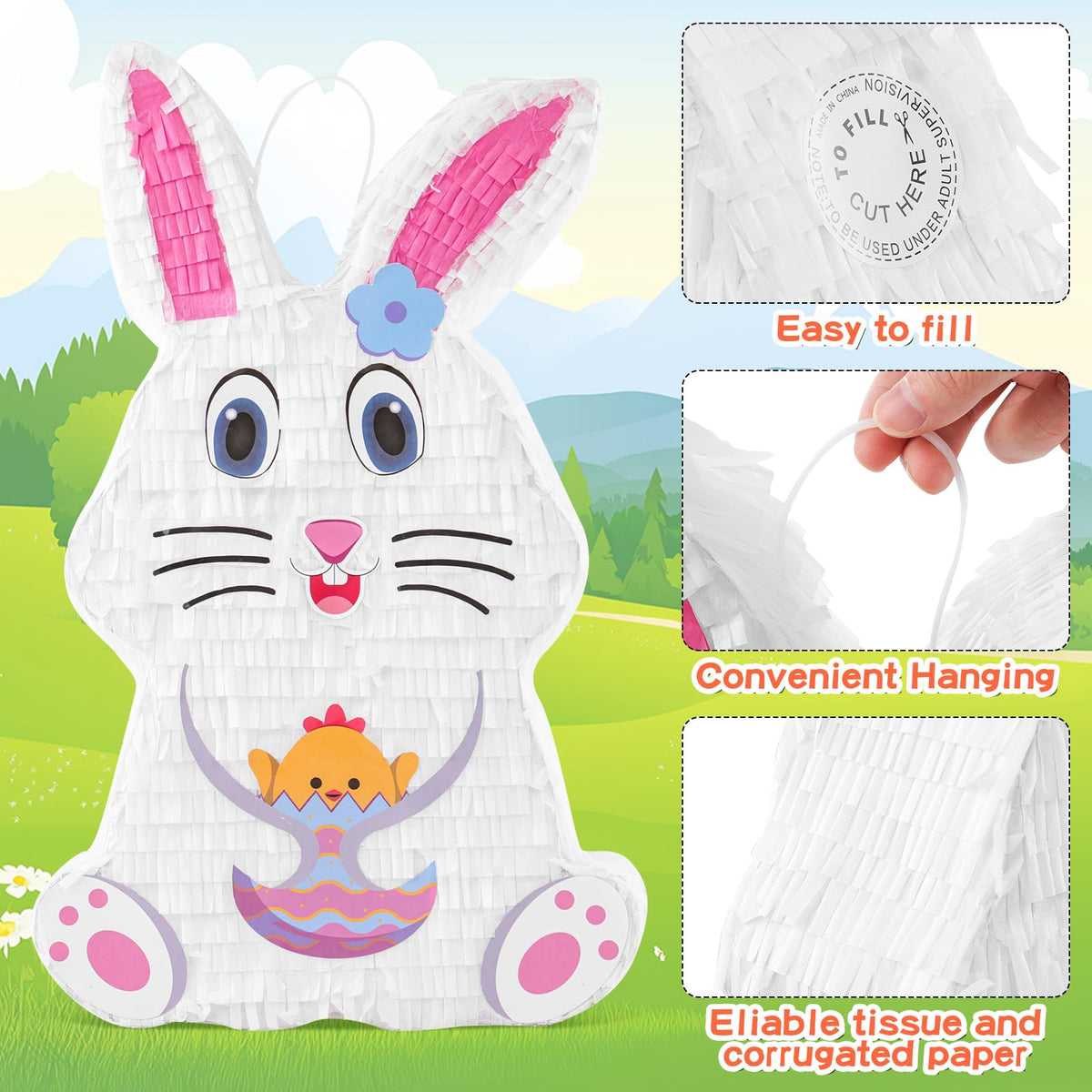 VinTS Bunny Pinata durable corrugated paper supports lasting party fun