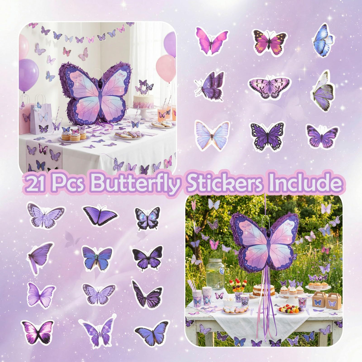VinTS Butterfly Piñata includes eye mask and stick for an interactive game.