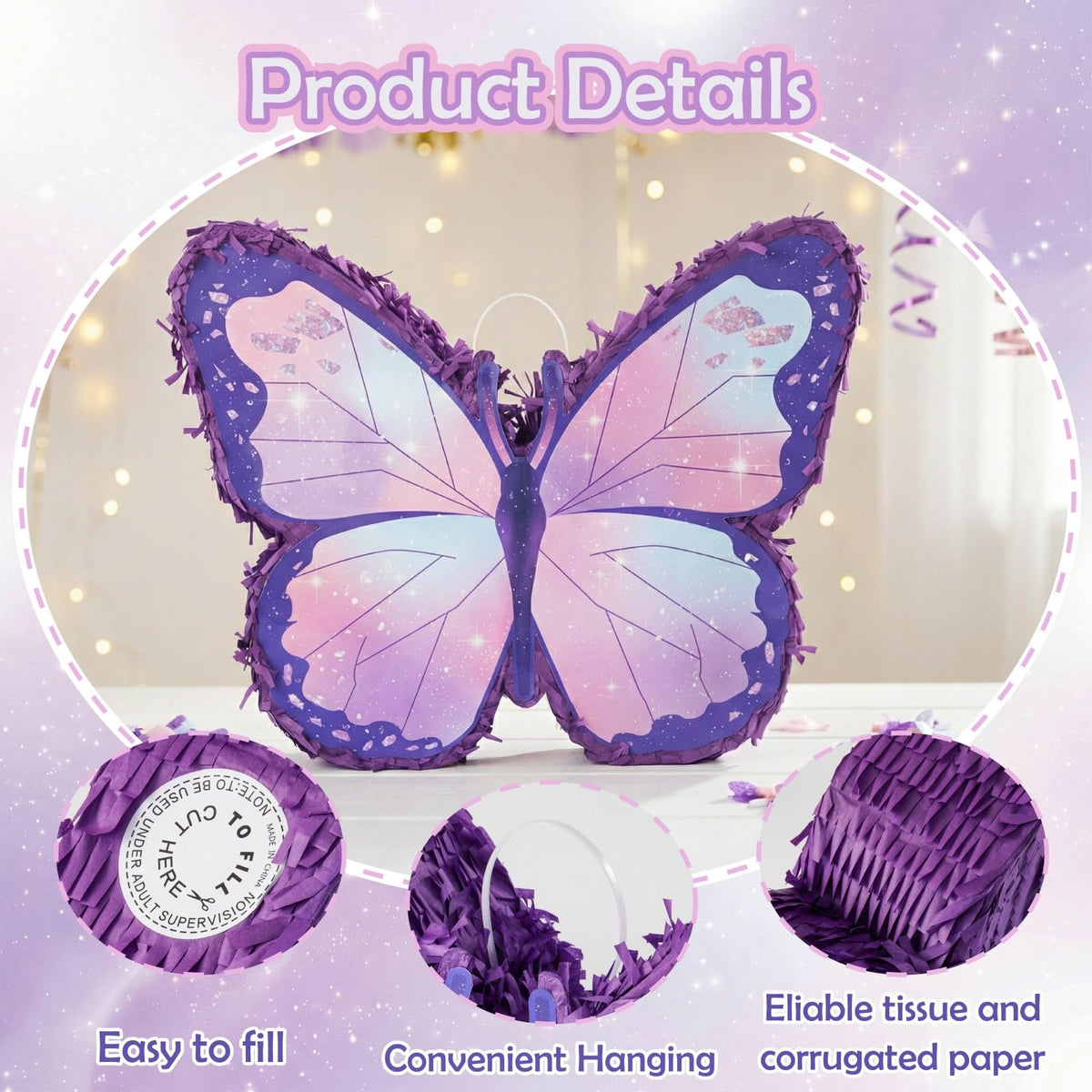 VinTS Butterfly Piñata filled with candy holds up to five pounds for party fun.