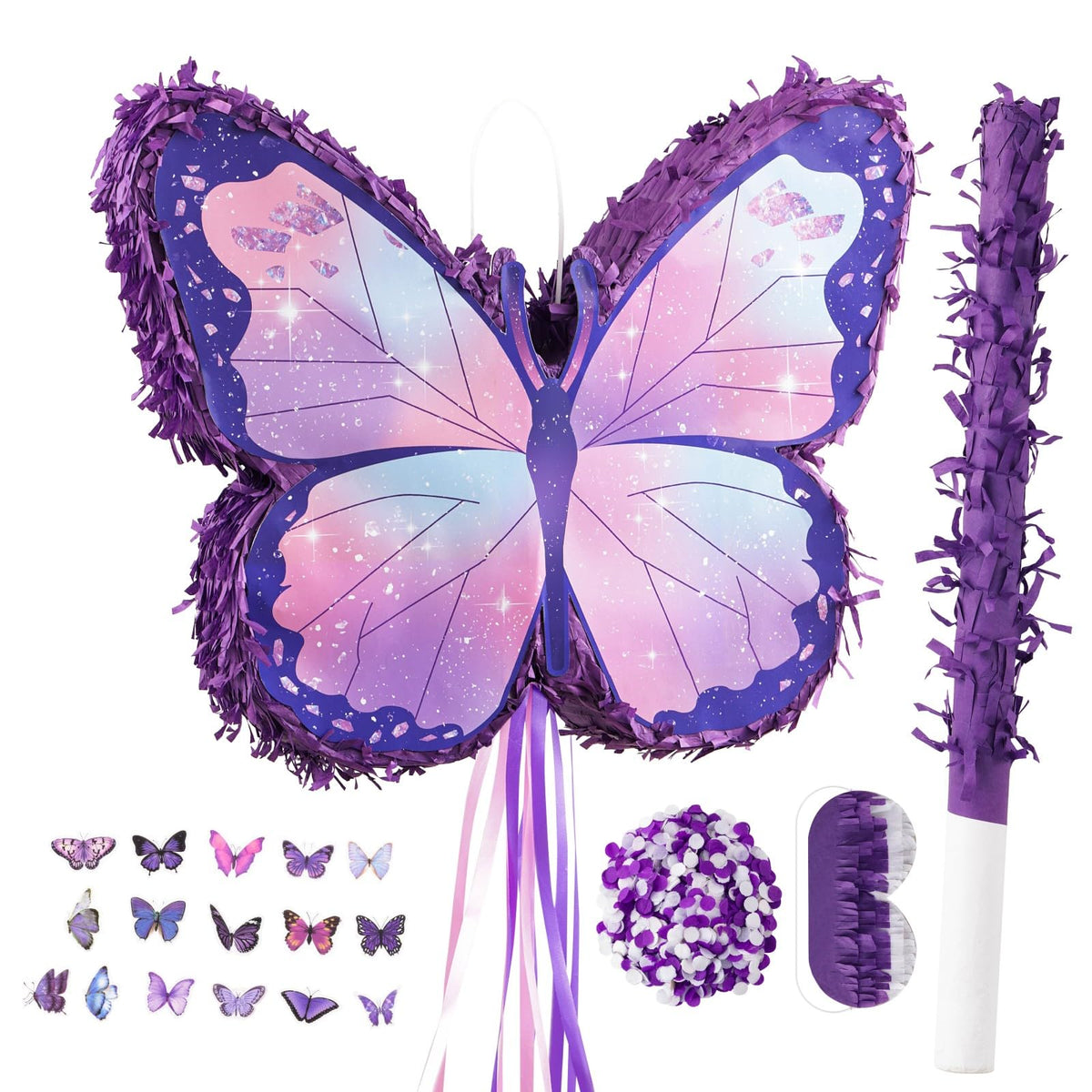 VinTS Butterfly Piñata packaging shows a colorful centerpiece for festive setup.