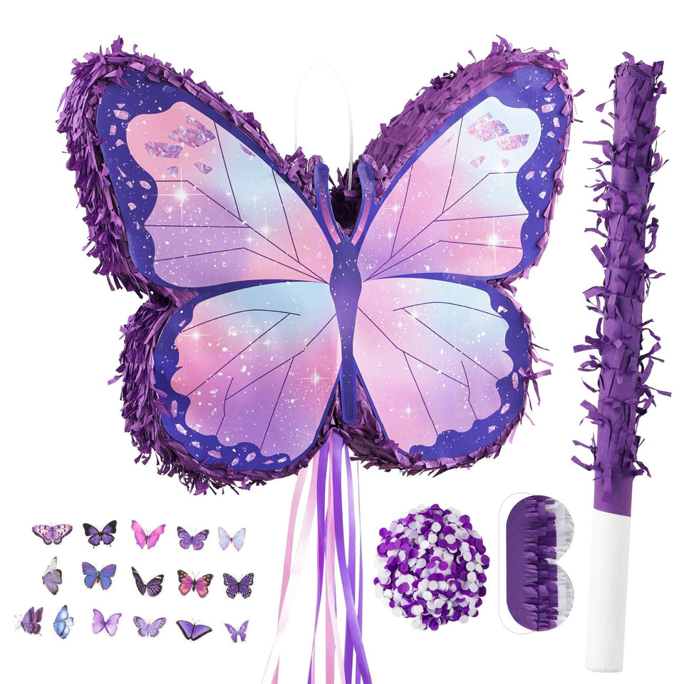 VinTS Butterfly Piñata packaging shows a colorful centerpiece for festive setup.