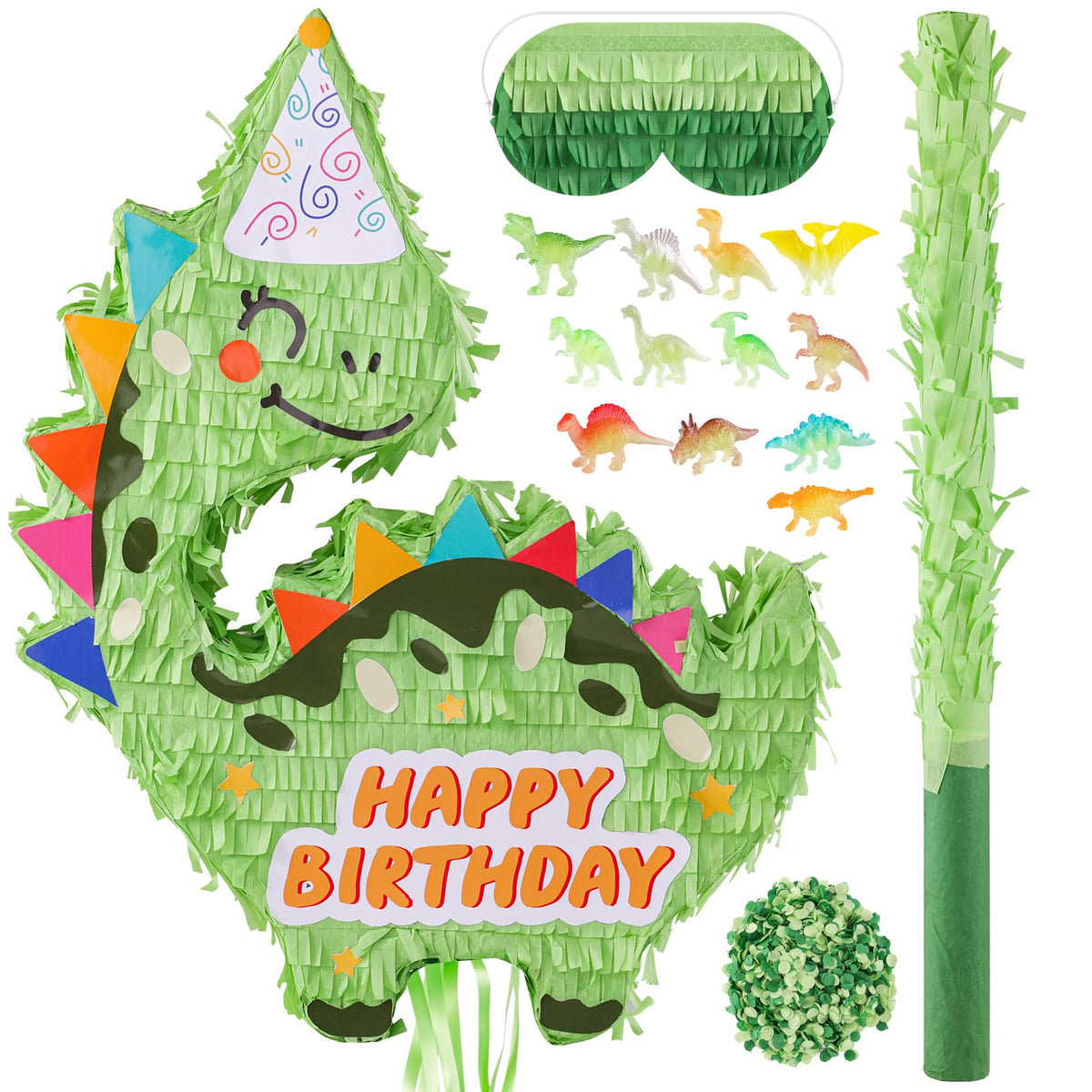 VinTS Dinosaur Pinata hanging setup for a candy filled birthday party