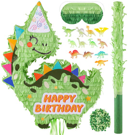 VinTS Dinosaur Pinata hanging setup for a candy filled birthday party