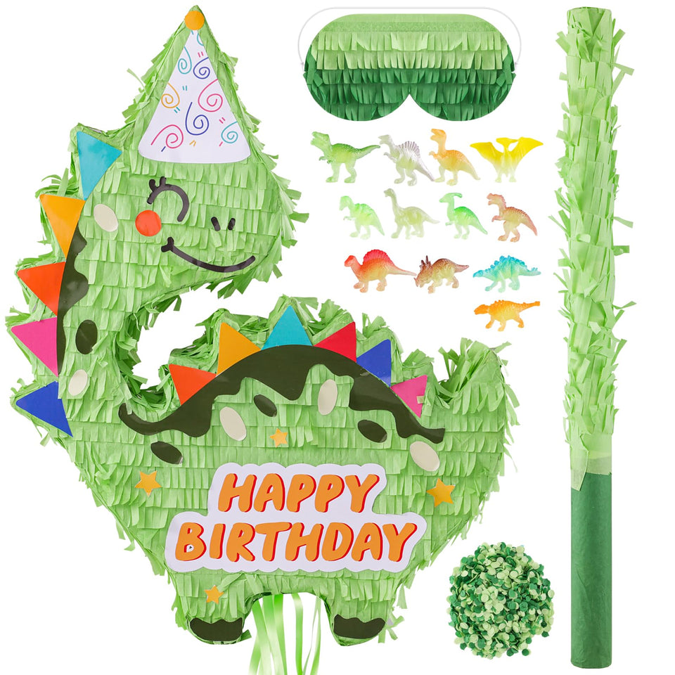 VinTS Dinosaur Pinata hanging setup for a candy filled birthday party