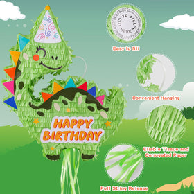 VinTS Dinosaur Pinata with stick ready for playful hitting