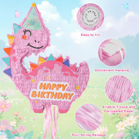VinTS pink dinosaur pinata packaging view showing included mask and stick