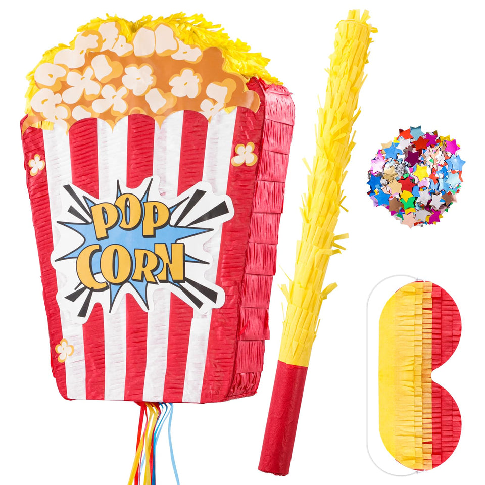VinTS popcorn pinata front view with colorful circus design for parties