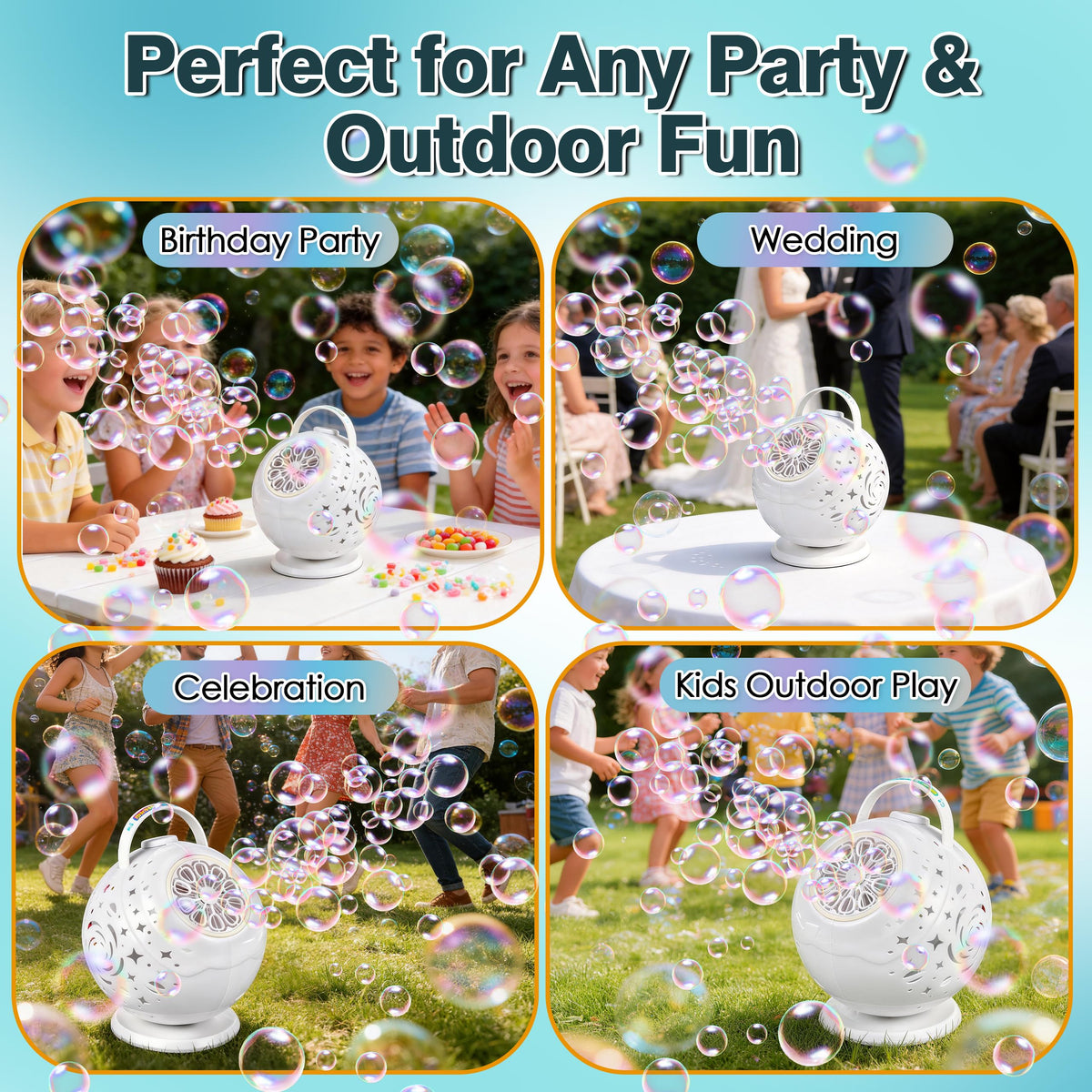 Viondra bubble machine charges via USB-C for quick setup and extended play