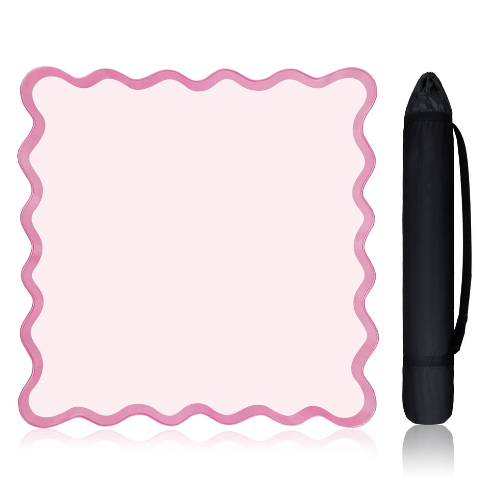 VioraWhite mahjong travel mat with pink scalloped edge for stylish, stable play.