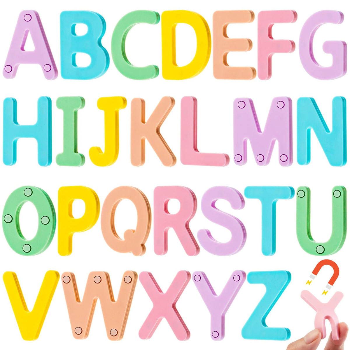 VioraWhite 26 piece silicone magnetic letters on fridge for early literacy play