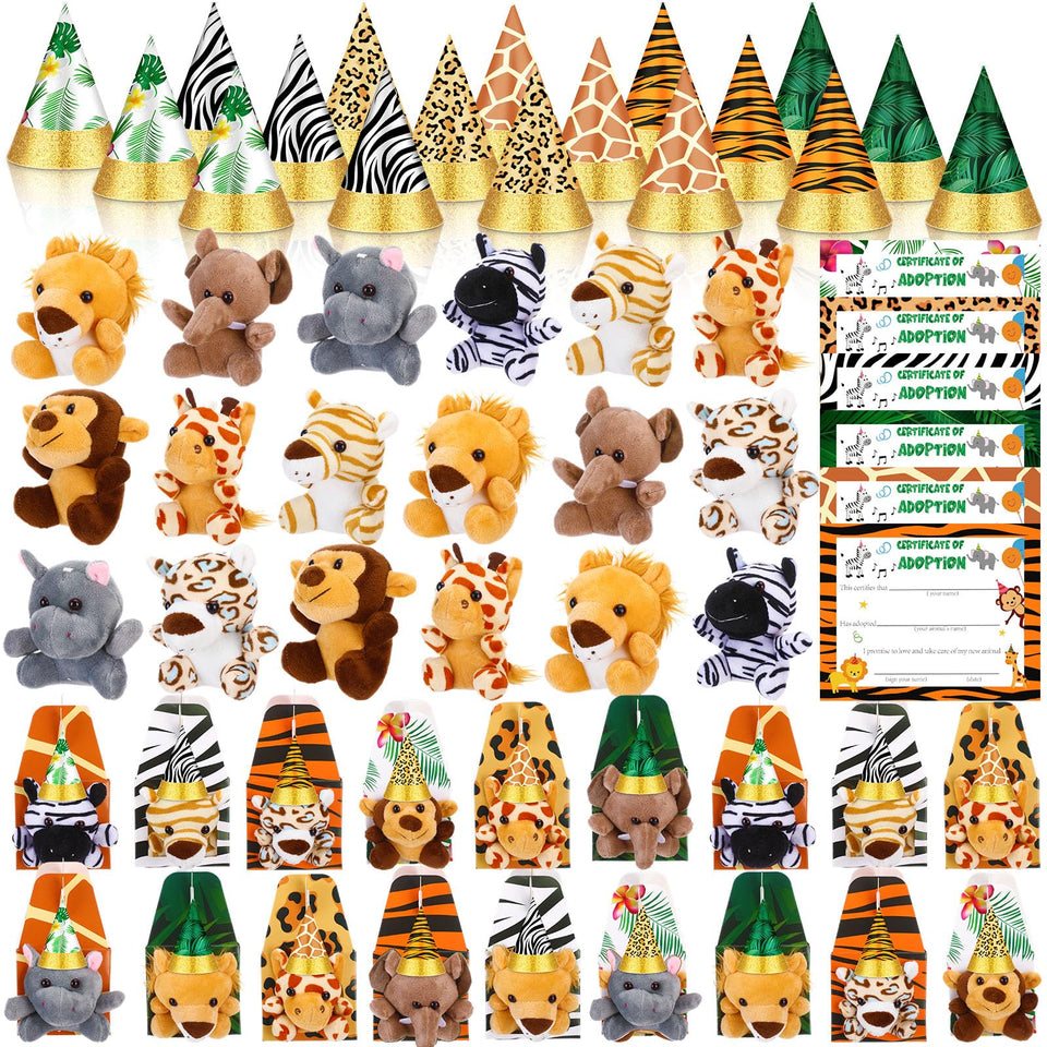 VioraWhite adopt safari animal set with plush toys for party activities.