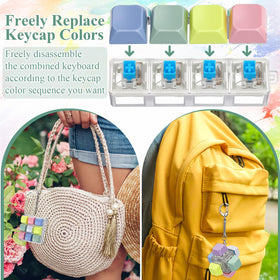Compact-size VioraWhite keyboard fidget keychain, easy to carry on bags or notebooks.