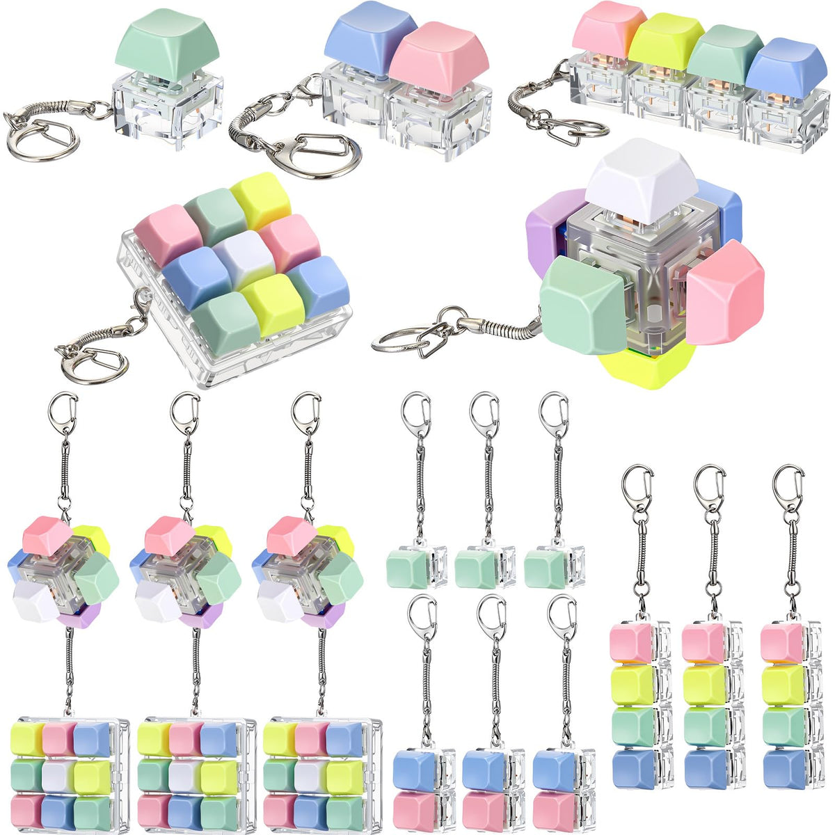VioraWhite keyboard fidget clicky keychain in bright color for focused work.