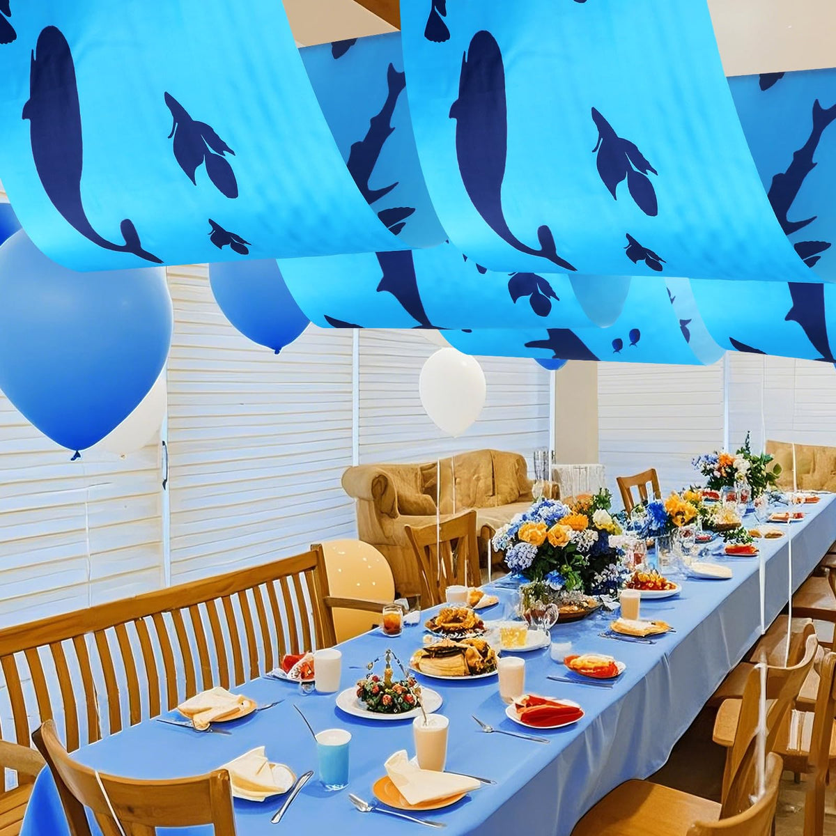 VioraWhite ocean ceiling banner dolphin brightens venues with sea life charm.
