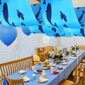 VioraWhite ocean ceiling banner dolphin brightens venues with sea life charm.