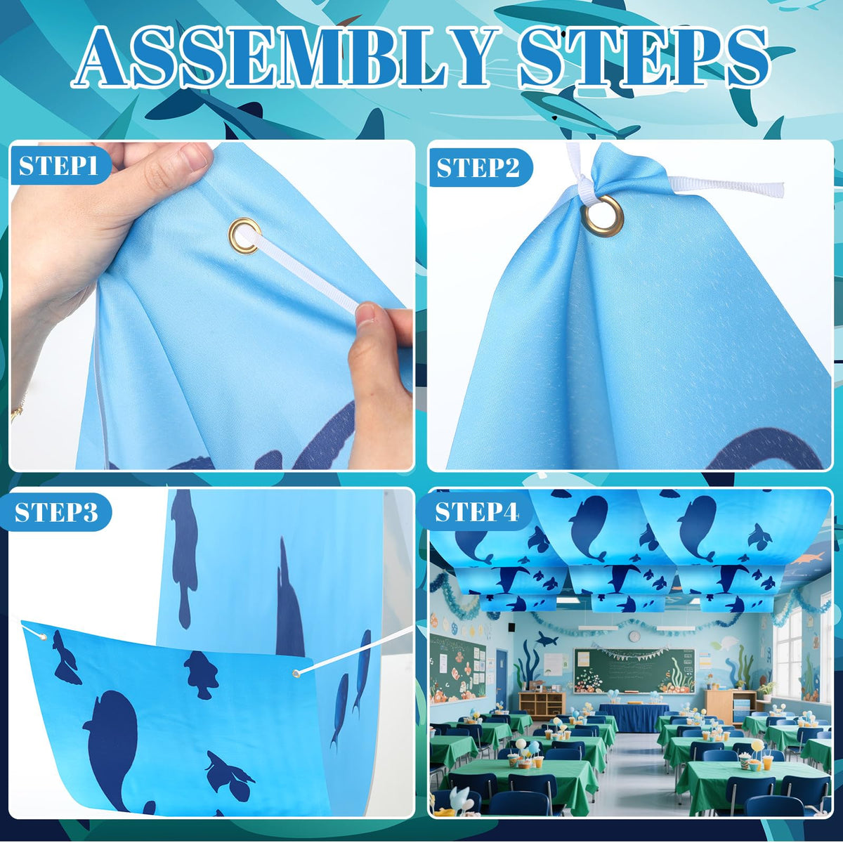 VioraWhite ocean ceiling banner seahorse brings playful ambiance to spaces.