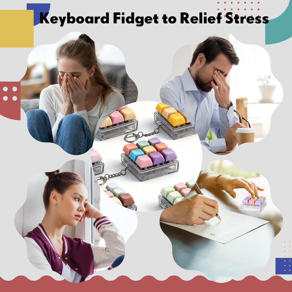 VioraWhite colorful ABS keychains as durable stress-relief desk tools