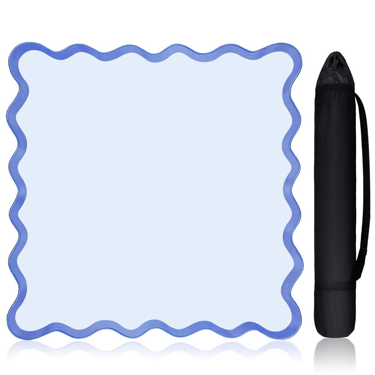 VioraWhite scalloped mahjong mat with blue edge for elegant play and surface protection.