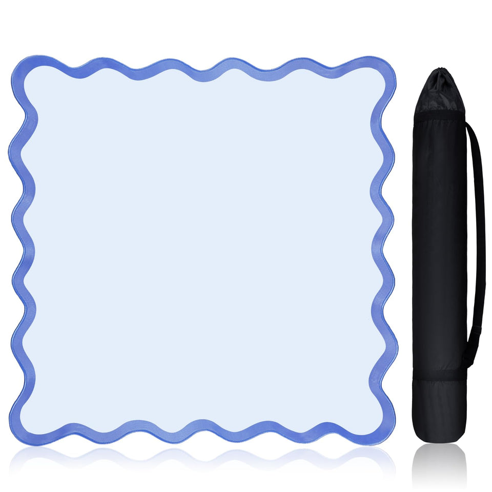 VioraWhite scalloped mahjong mat with blue edge for elegant play and surface protection.
