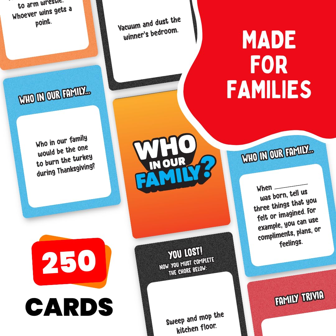 Viral Studios Who in Our Family dry-erase boards for easy scorekeeping.