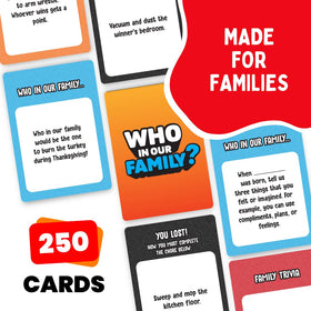 Viral Studios Who in Our Family dry-erase boards for easy scorekeeping.