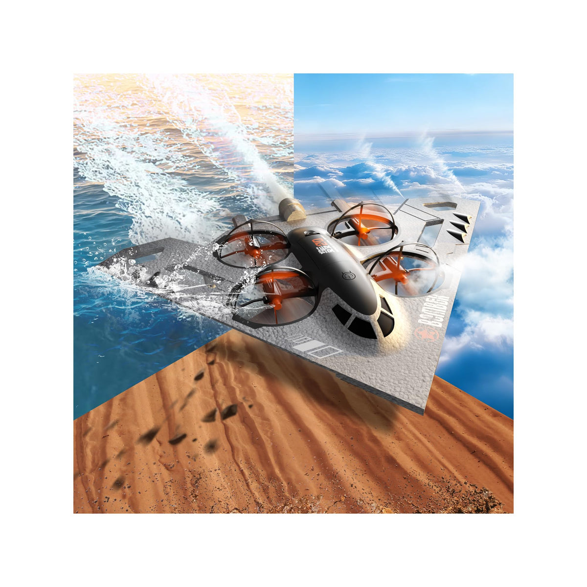 Virellia 3-in-1 drone in land-sea-air mode ideal for family play