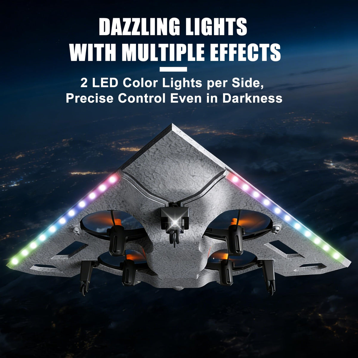 Virellia LED night lights illuminating dusk flight