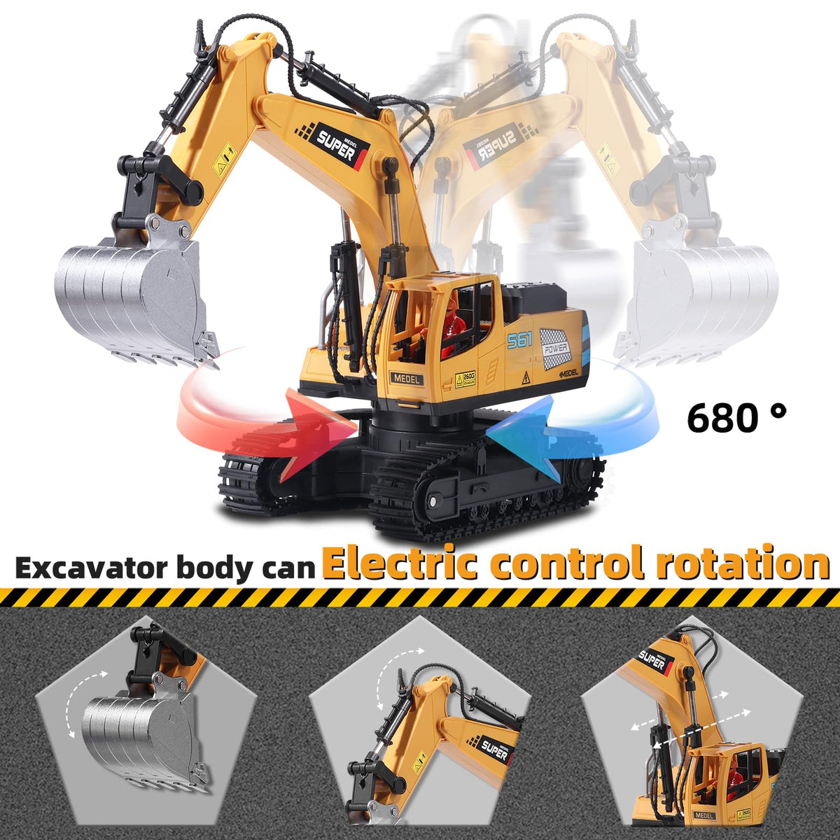 ViRockSign excavator scale model display highlights 1:16 size for display or dioramas