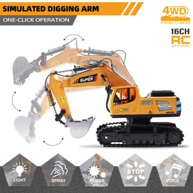 ViRockSign RC excavator metal shovel close-up emphasizes sturdy metal blade