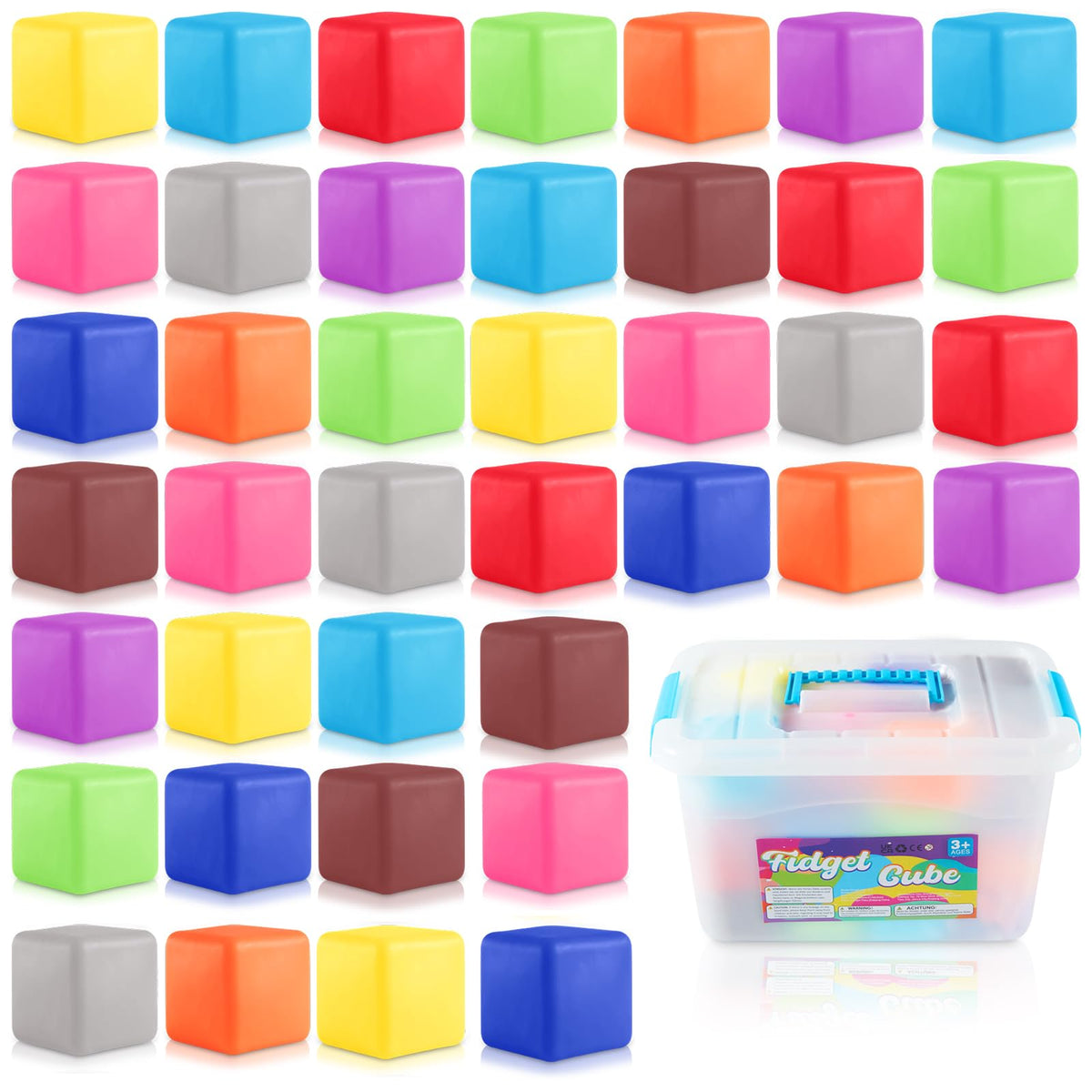 Viroucal squishy cubes in 10 colors for calming play.