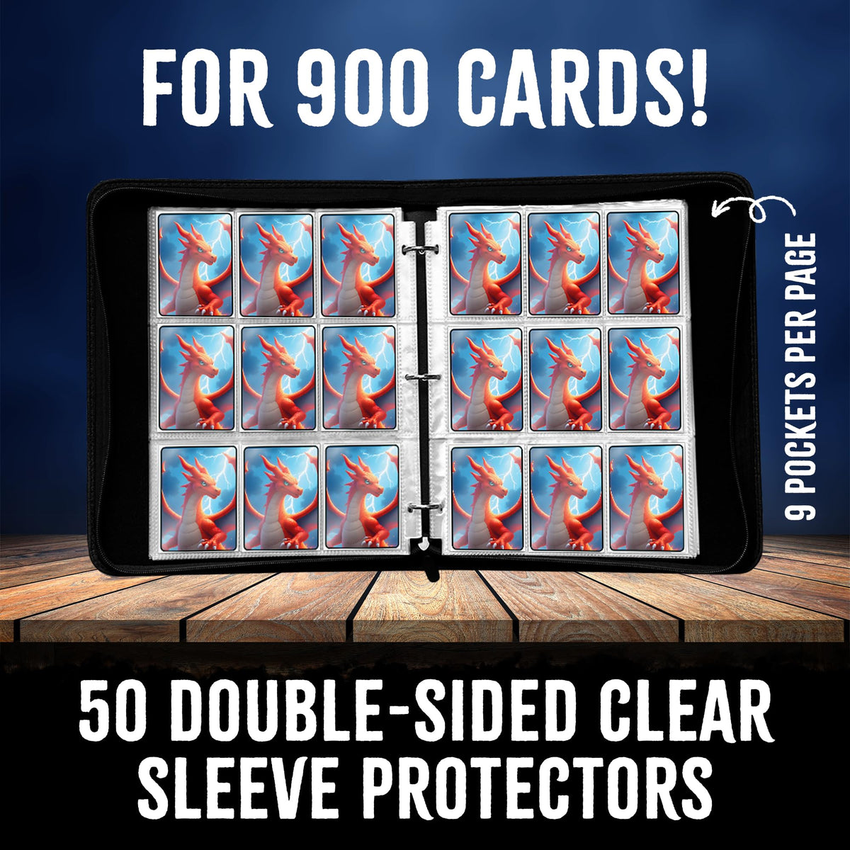 Virtualtonyshop binder shown with 900-card capacity for organized collection.