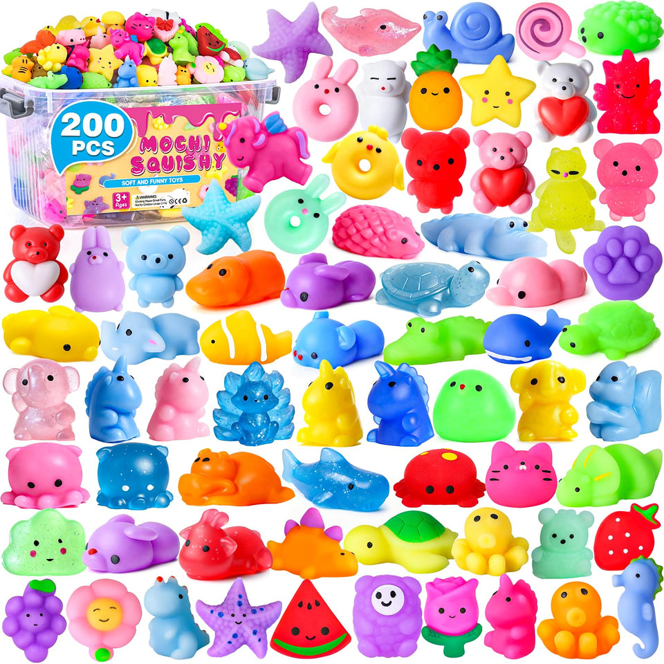 VISCOO 200-pack assorted animals squishies for tactile play and colorful fun.