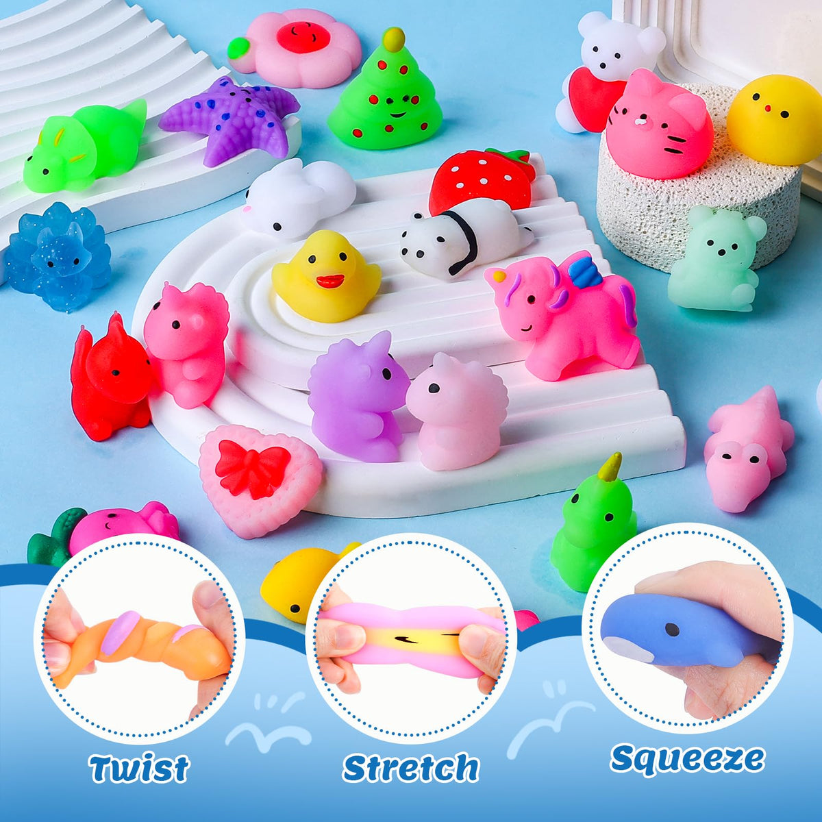 VISCOO 200-pack dinosaur squishies for imaginative play and stress relief.