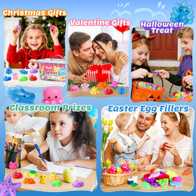VISCOO 200-pack gift-box squishies for party favors and easy gifting.