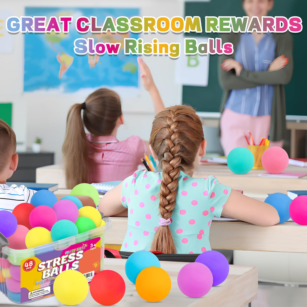 Classroom display of Viscoo prize box with stress balls.