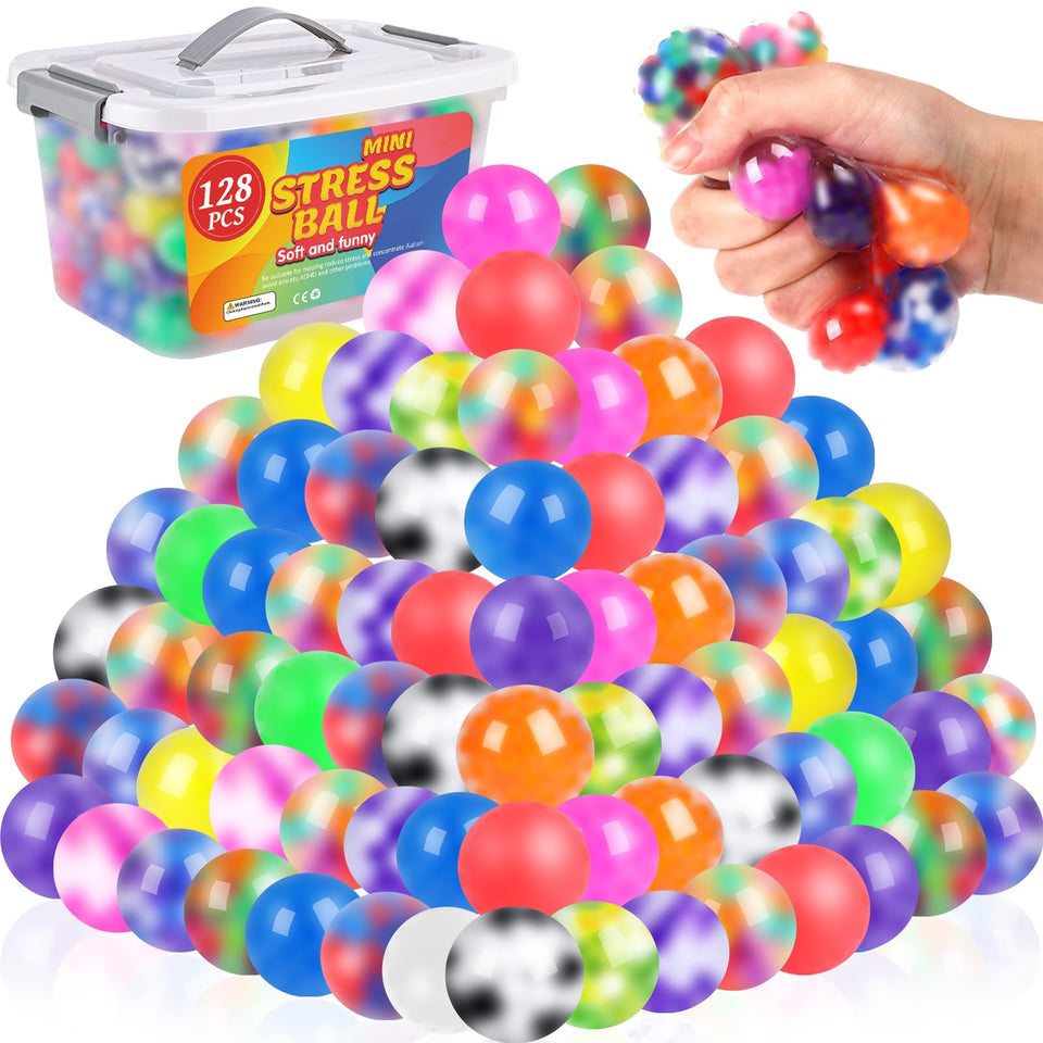VISCOO 128-pack stress balls in a colorful display for on-the-go relief