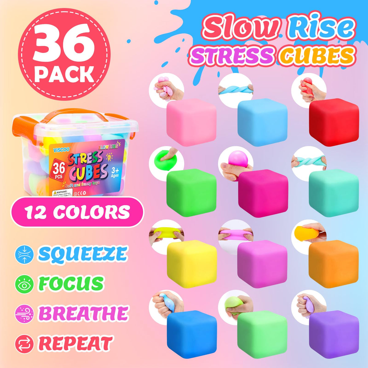 VISCOO stretch-and-squeeze cube highlights durable, safe materials for long-lasting use.