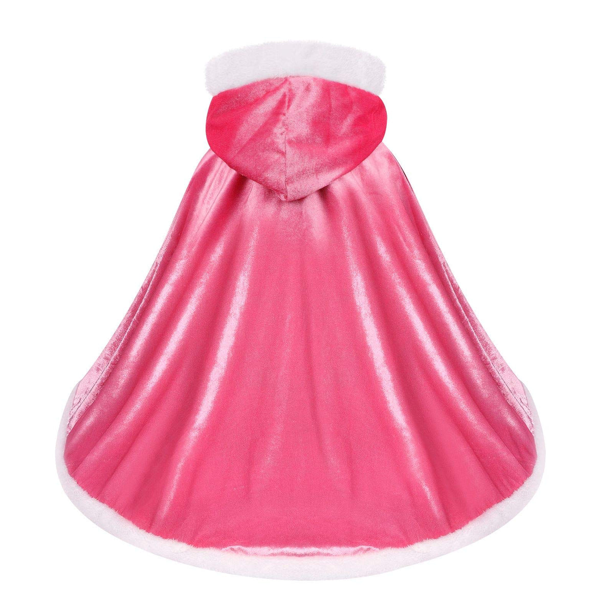 Visofayo princess-play cape closeup shows glossy satin and plush velvet