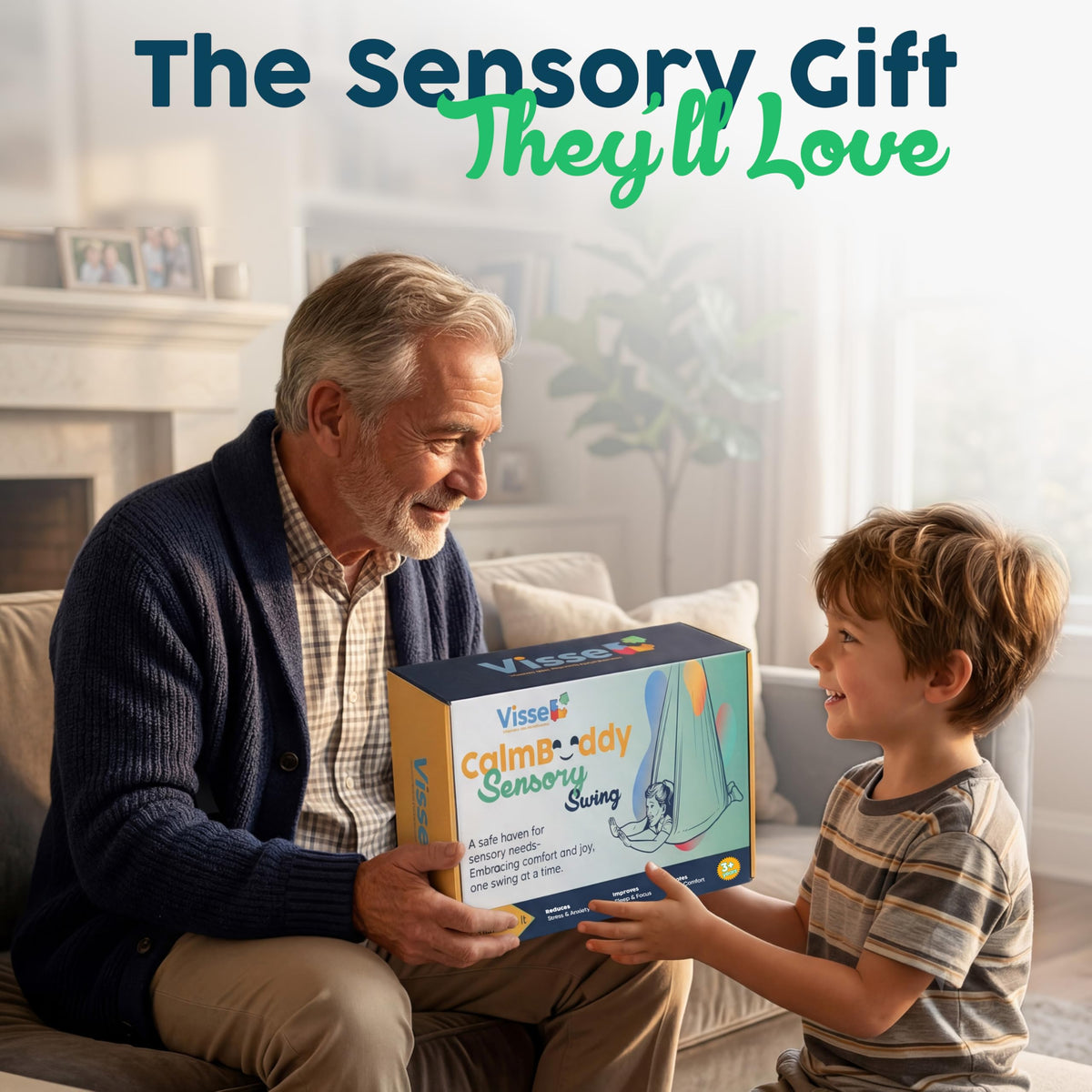 Family enjoys calm play with VISSE sensory swing