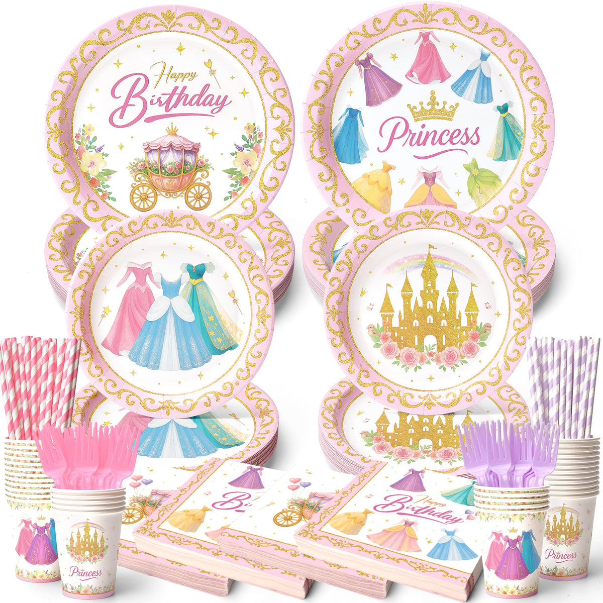 Vistico Princess dessert plates 7in for elegant kids' parties and quick serving.