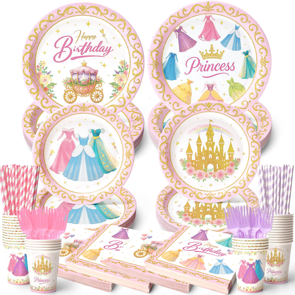 Vistico Princess dessert plates 7in for elegant kids' parties and quick serving.
