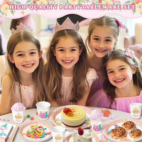 Vistico Princess tableware set unifies plates, cups, and utensils for simple setup.