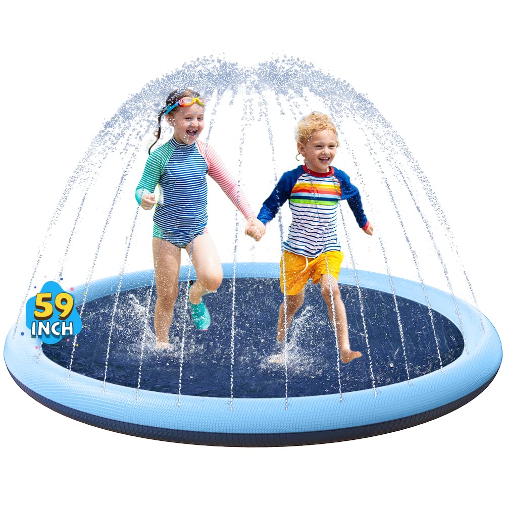 VISTOP non-slip splash pad in blue provides a safe grip for kids and dogs during backyard fun