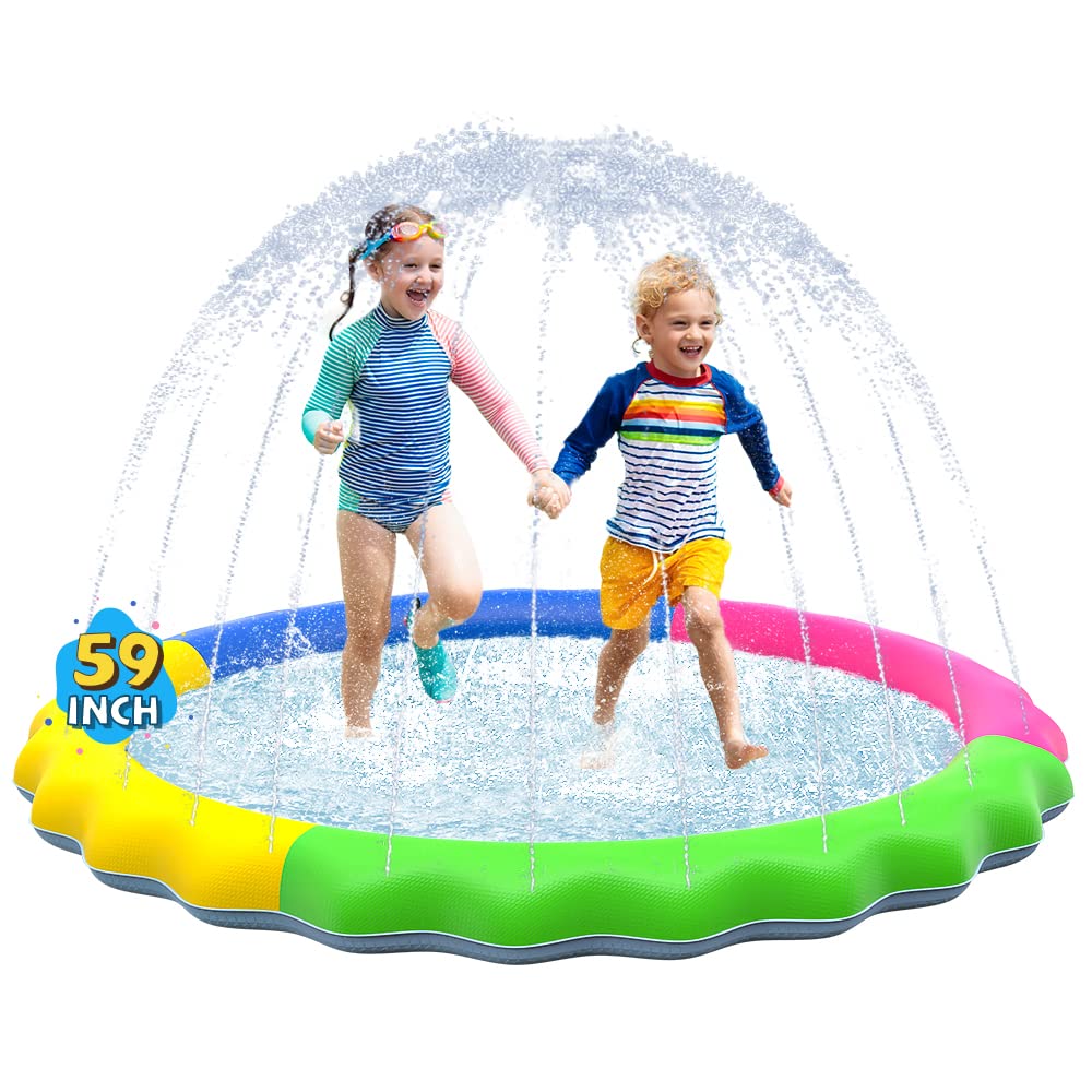 VISTOP non-slip splash pad 59 inch for kids, safe backyard water play