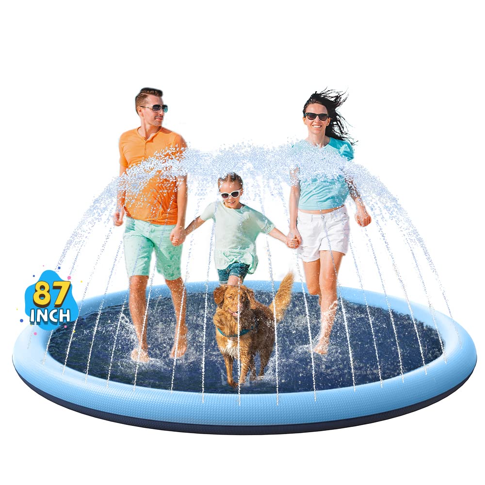 VISTOP non-slip splash pad in blue with kids and dogs on the surface for steady play