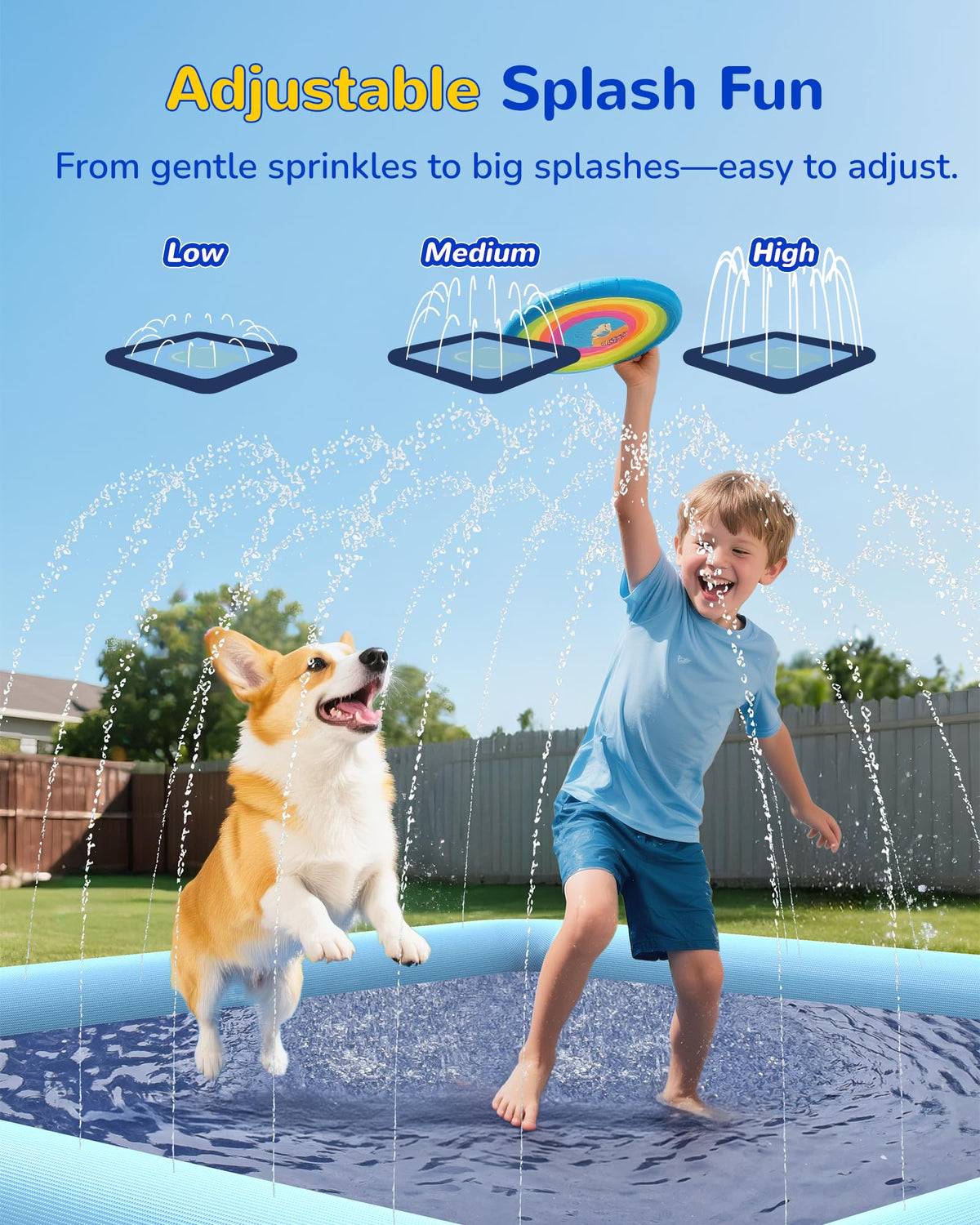 VISTOP splash pad kid and dog play space for family fun.