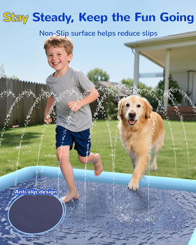 VISTOP splash pad water-sprinkler action cools kids and pets outdoors.