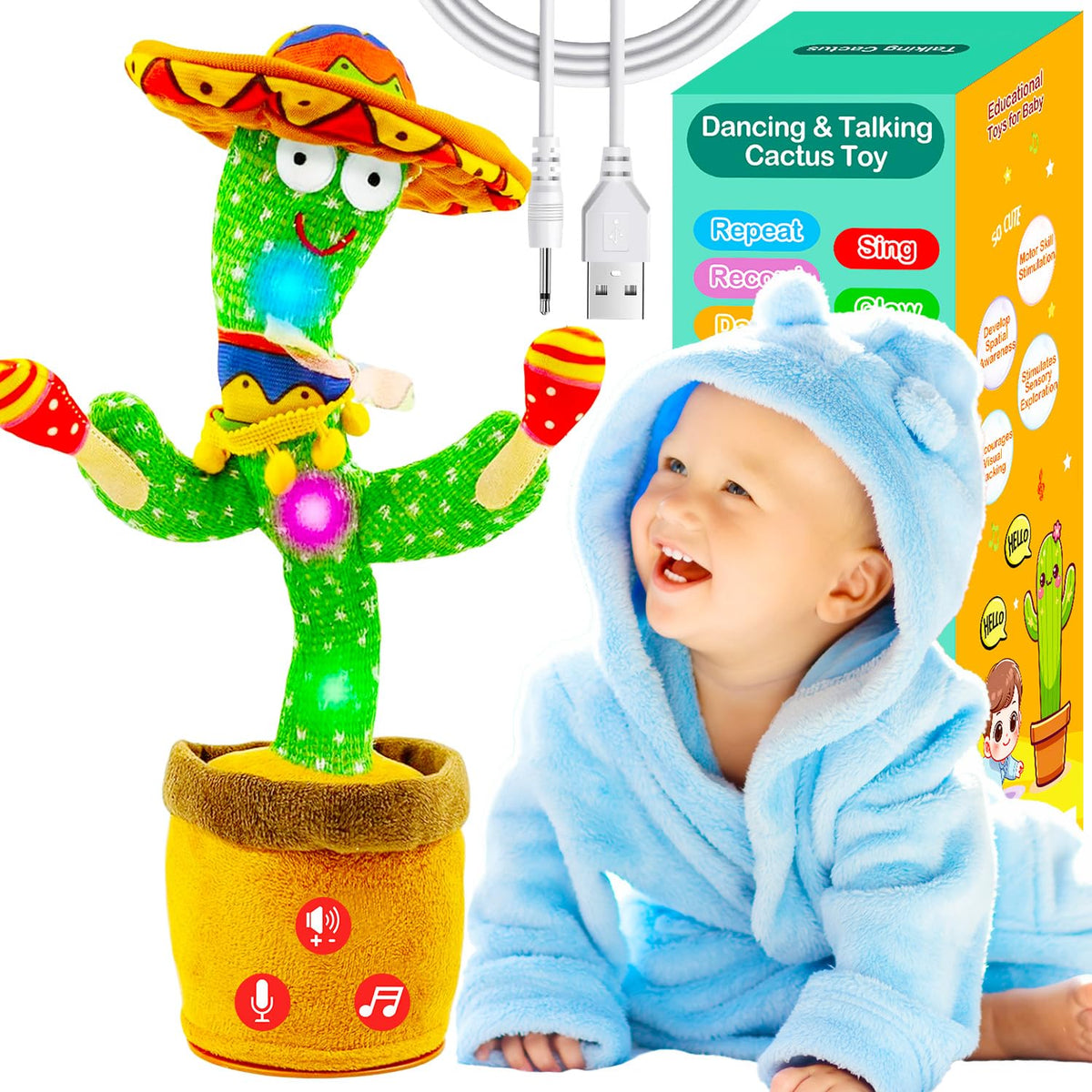 Vitosup dancing cactus toy charging setup enables cordless playtime