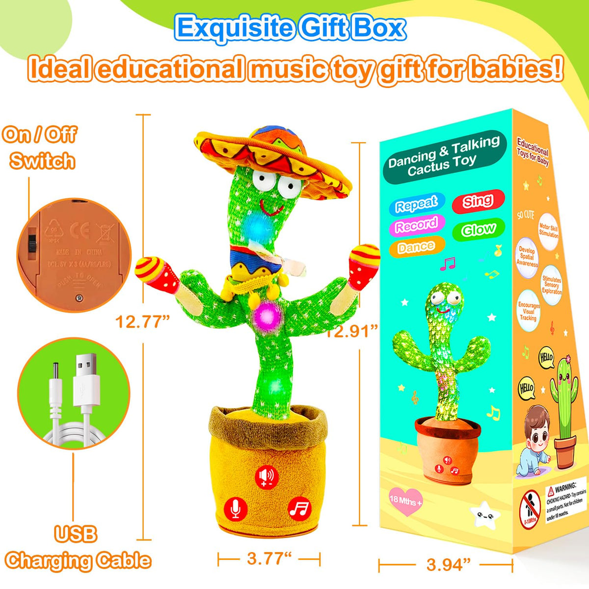 Vitosup cactus toy dances in rhythm to music, catching toddler attention