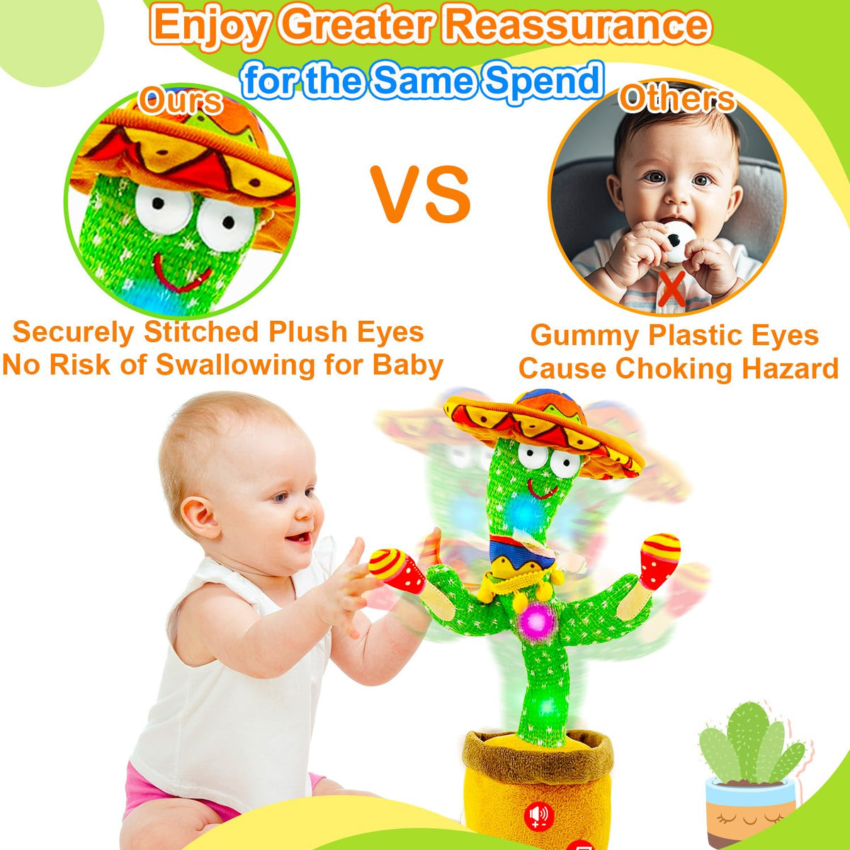 Vitosup cactus toy with LED lights visually stimulates and entertains
